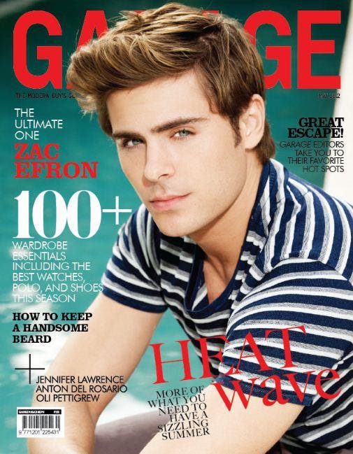 American heartthrob Zac Efron covers Garage Magazine's May 2012 issue