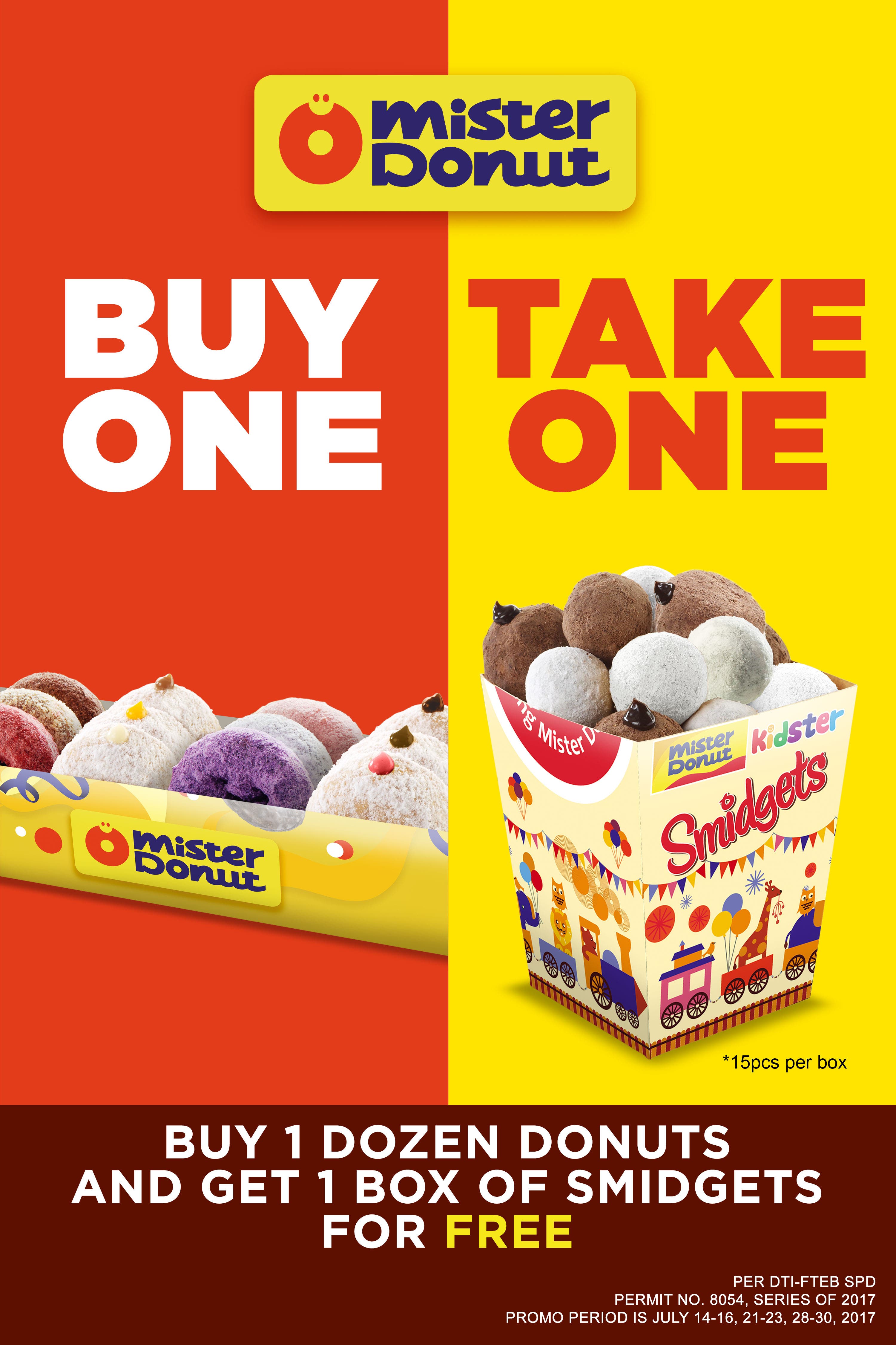 Mister Donut Special Treat: Buy 1 Dozen Box and Get a Smidgets Box for FREE! # ...